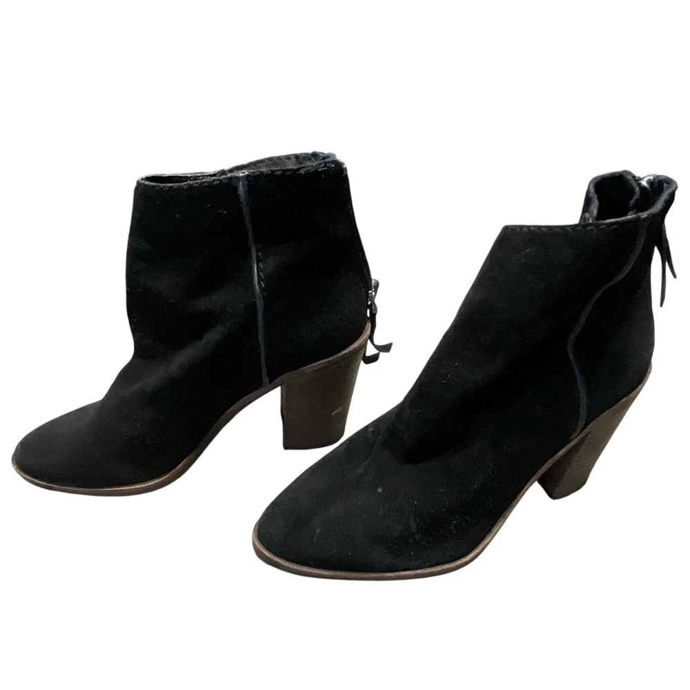 Aldo Ankle Boots Women Size 6 Black Suede Block Heel Rear Zip Booties